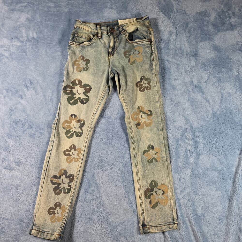 FWRD Denim Girls Size 10 Floral Print Light Wash Skinny Jeans Boho Y2K